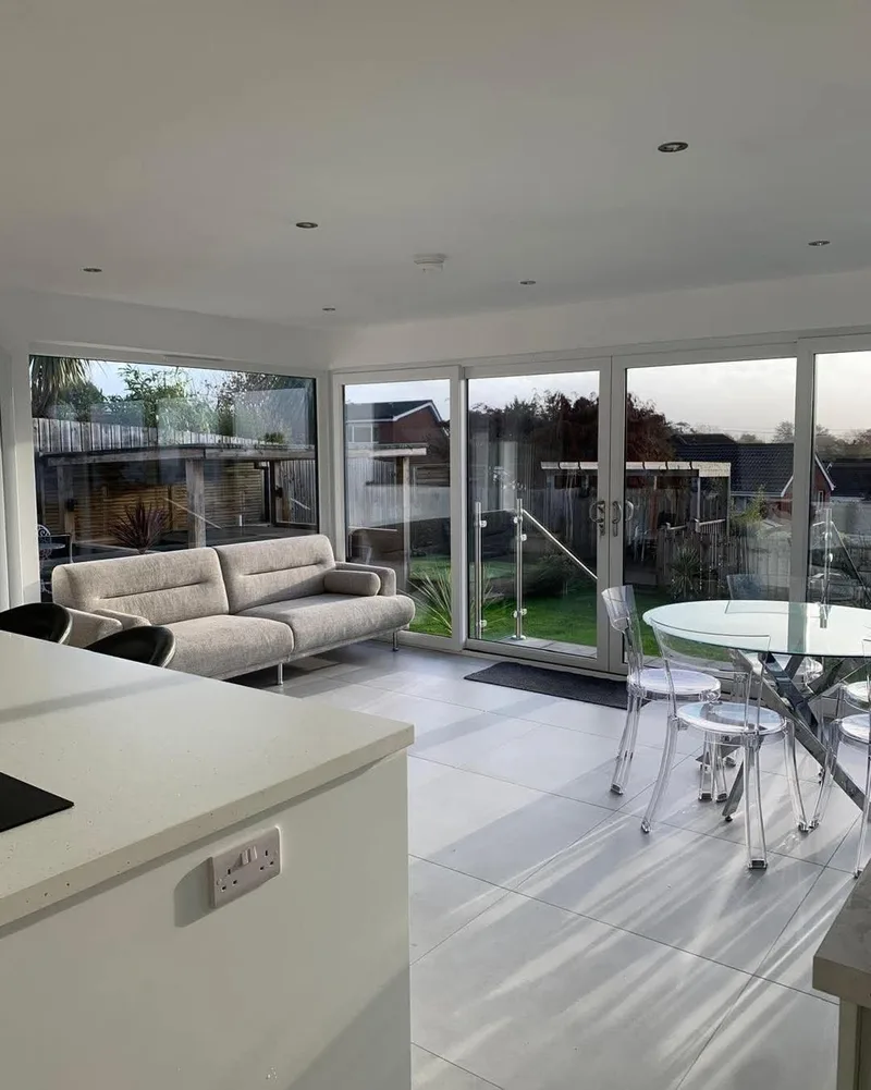 A bright living room overlooking the garden