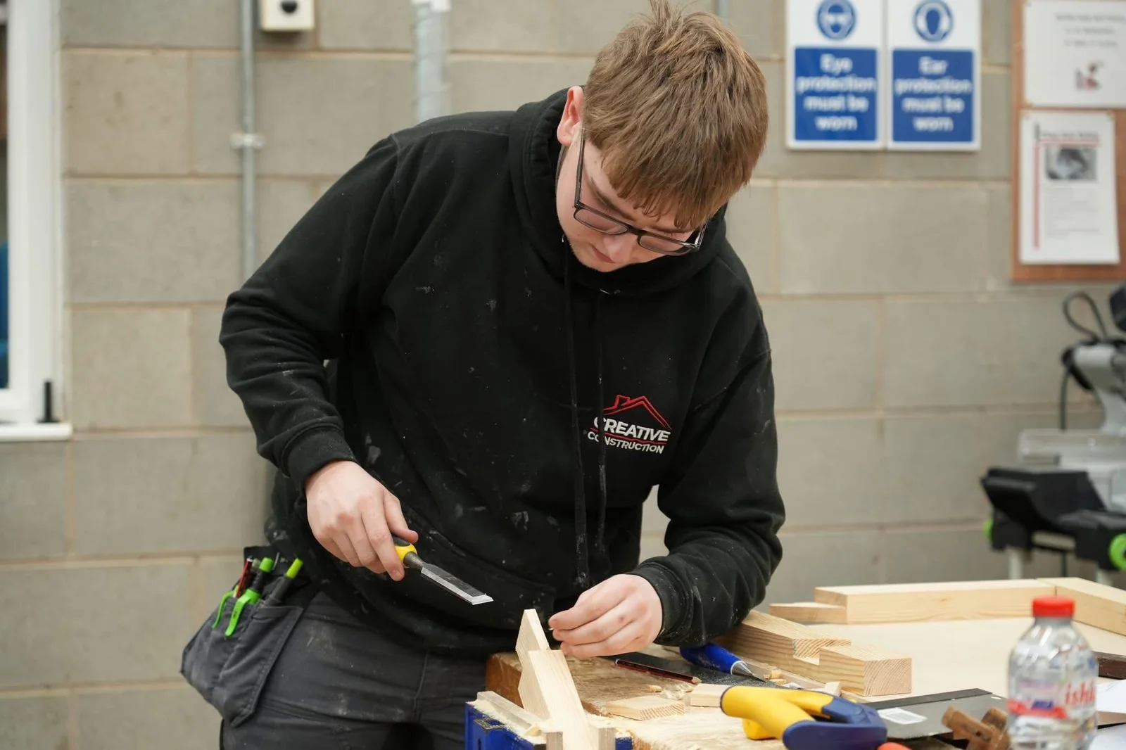 Creative Construction apprentice joiner representing SERC Downpatrick at a skills competition