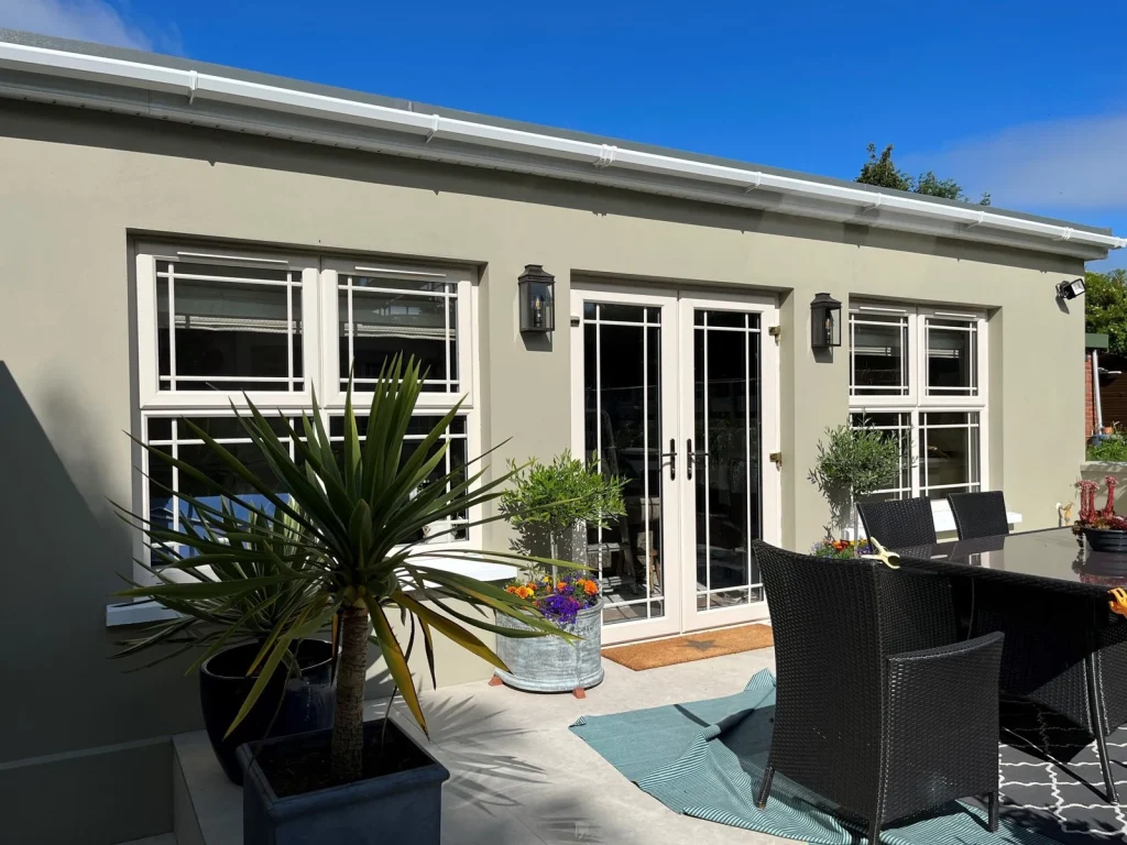 Garden terrace and glazed doors to the extension