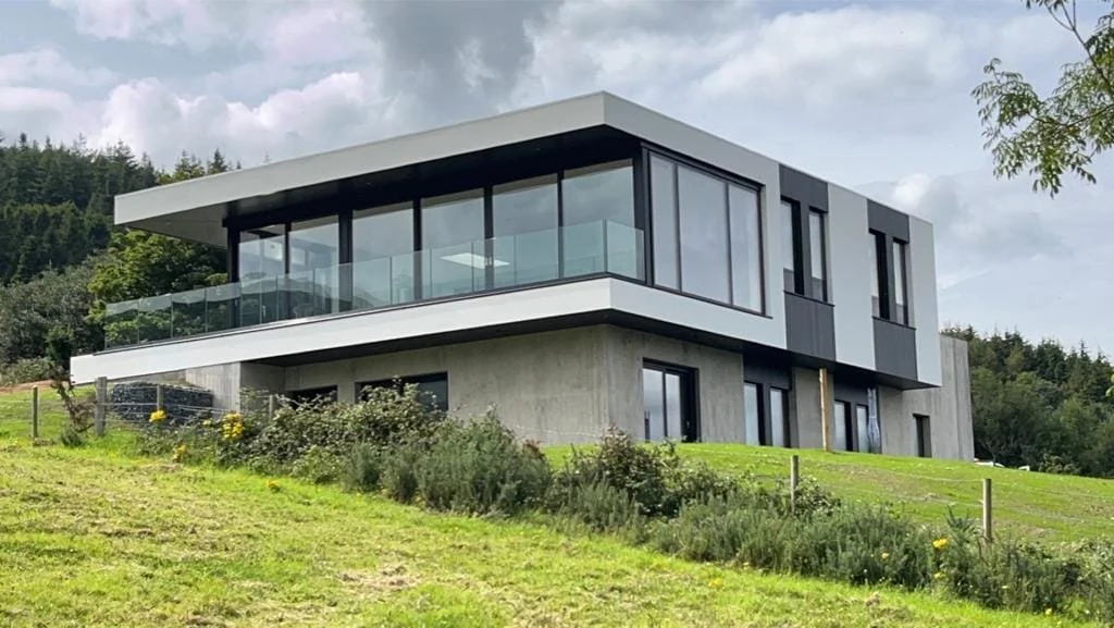 Completed home with panoramic glazing in Tullybrannigan
