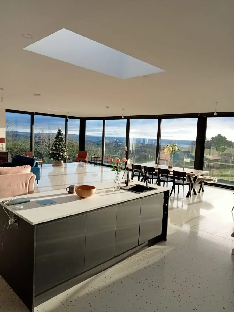 Kitchen island overlooking the Mourne Mountains